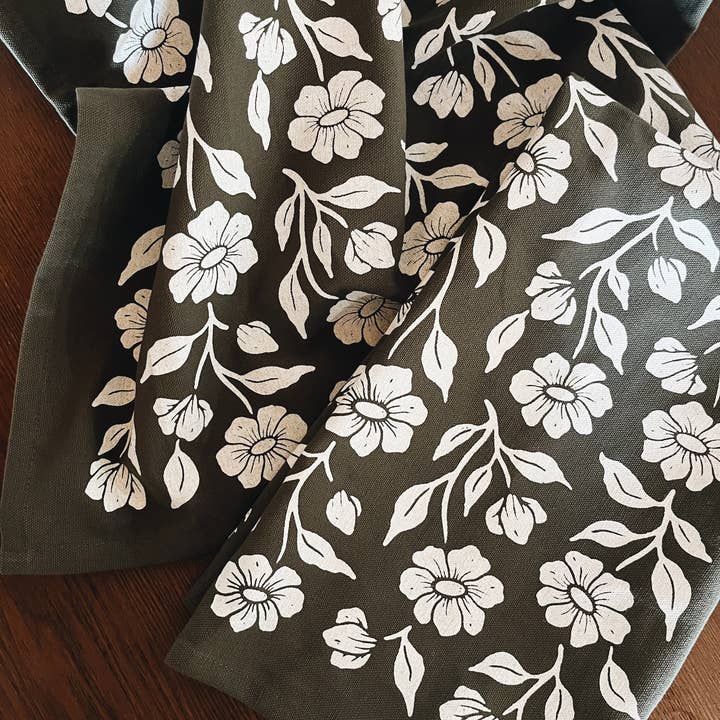 Flora West Design - Wholesale Tea towel - Organic Cotton Tea Towel Kitchen Accessories Floral on Olive4
