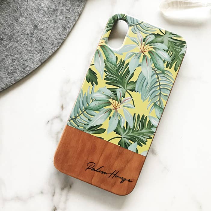 Real Wood iPhone Case, Botanical Yellow, Made in Japan for wholesale by Palm House