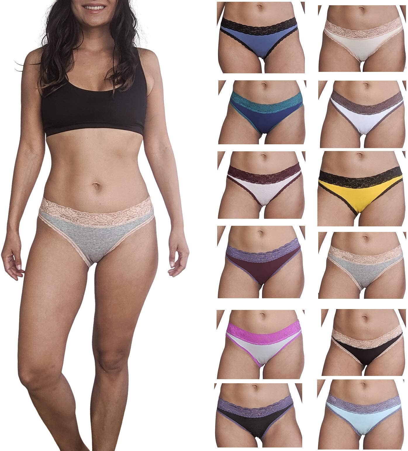 I-Wear Brands – wholesale Underwear – Women's – 12 Pack Women's Lace Trim Cotton-Spandex Bikini Panties7