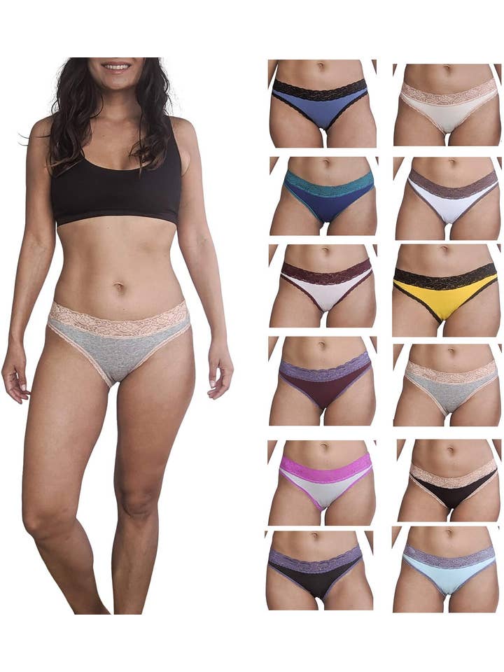 I-Wear Brands – wholesale Underwear – Women's – 12 Pack Women's Lace Trim Cotton-Spandex Bikini Panties7