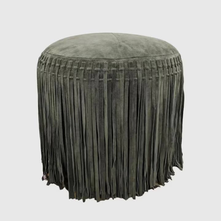Premium Real Leather Suede Ottoman Pouf with Western Fringe for wholesale by Move Me Barr