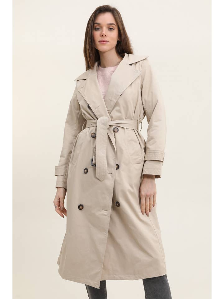 Attrait Paris - Wholesale Trench Coat - Women's - Long trench coat with hoodie yoke3