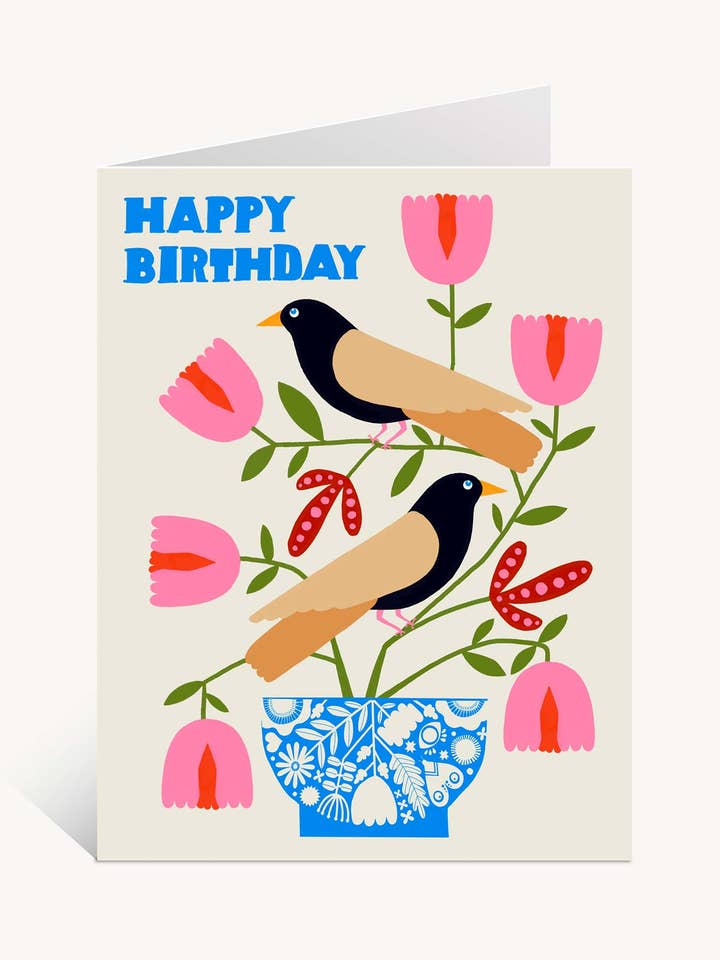 Happy Birthday Nordic Birds Greeting Card for wholesale by Lisa Congdon Art & Illustration