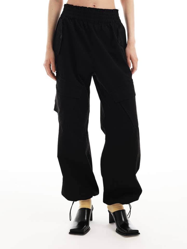 Wide Black Cargo Pants "Romanticism" for wholesale by FOXYLAB New York