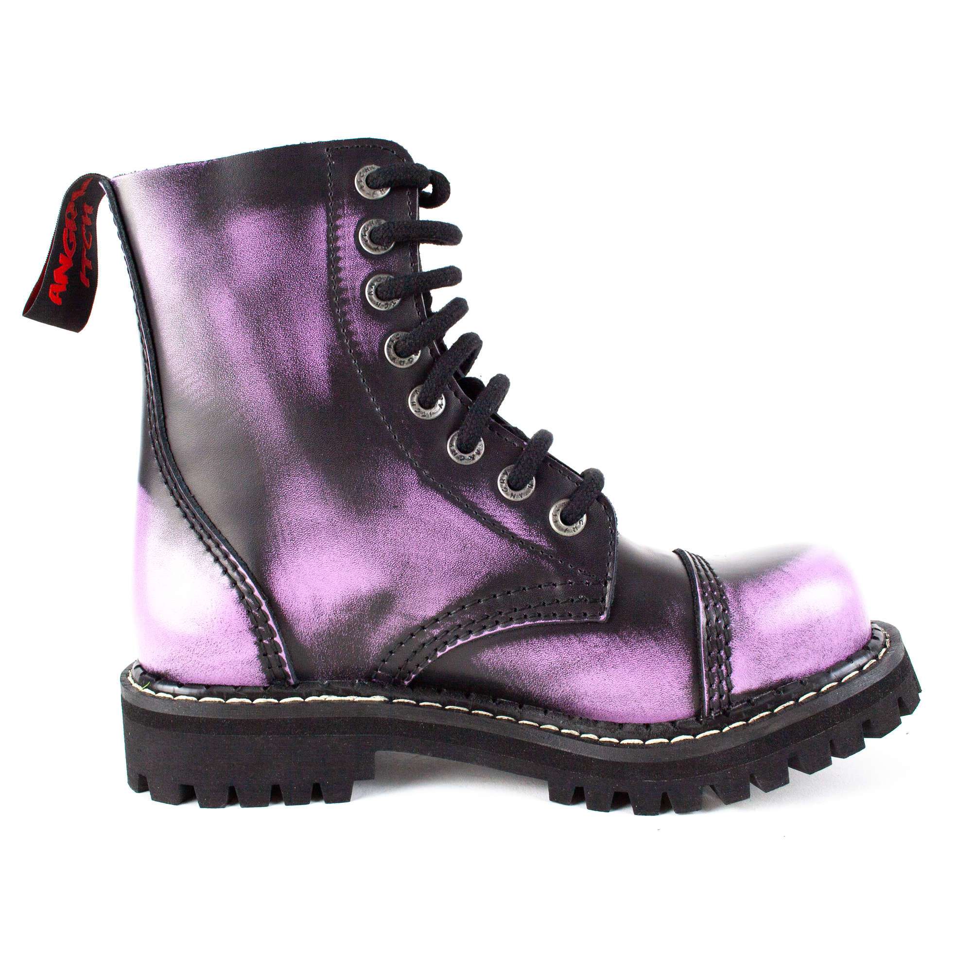 Angry Itch - Premium Boots - Vendita all'ingrosso Anfibi/stivali militari - Donna - Stivali in pelle viola effetto usurato a 8 occhielli2