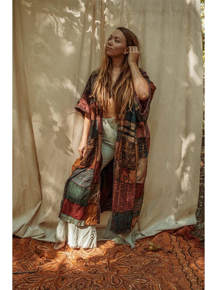 Gardenbelle Shop - Wholesale Kimono - Women's - Earthy Hippie Boho Duster Patchwork Kimono, Unisex Smock2