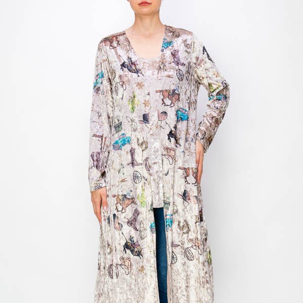 LANG VELVET DUSTOLS-4655 BG/WILD LANG VELVET DUSTER CARDIGAN for engroshandel hos Origami Apparel ~ Lace and Crochet inspired