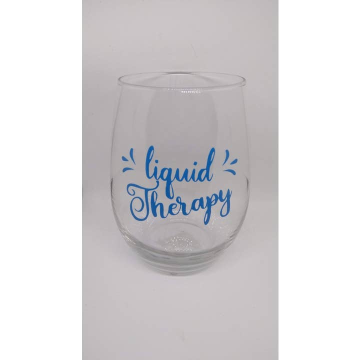 "liquid therapy" Stemless Wine Glass for wholesale by Perfectly Sassy Expressions