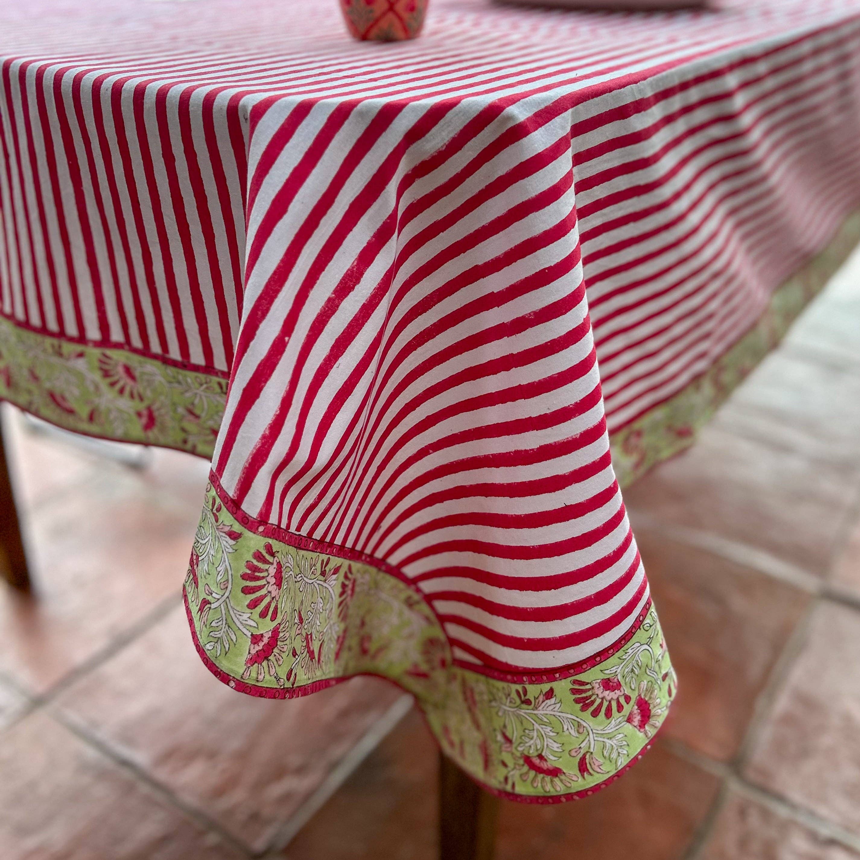 Constance & Denny - Wholesale Tablecloth - NEW RED STRIPE hand block printed tablecloth1