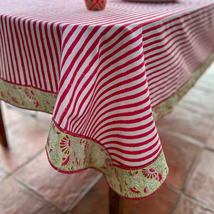 Constance & Denny - Wholesale Tablecloth - NEW RED STRIPE hand block printed tablecloth1
