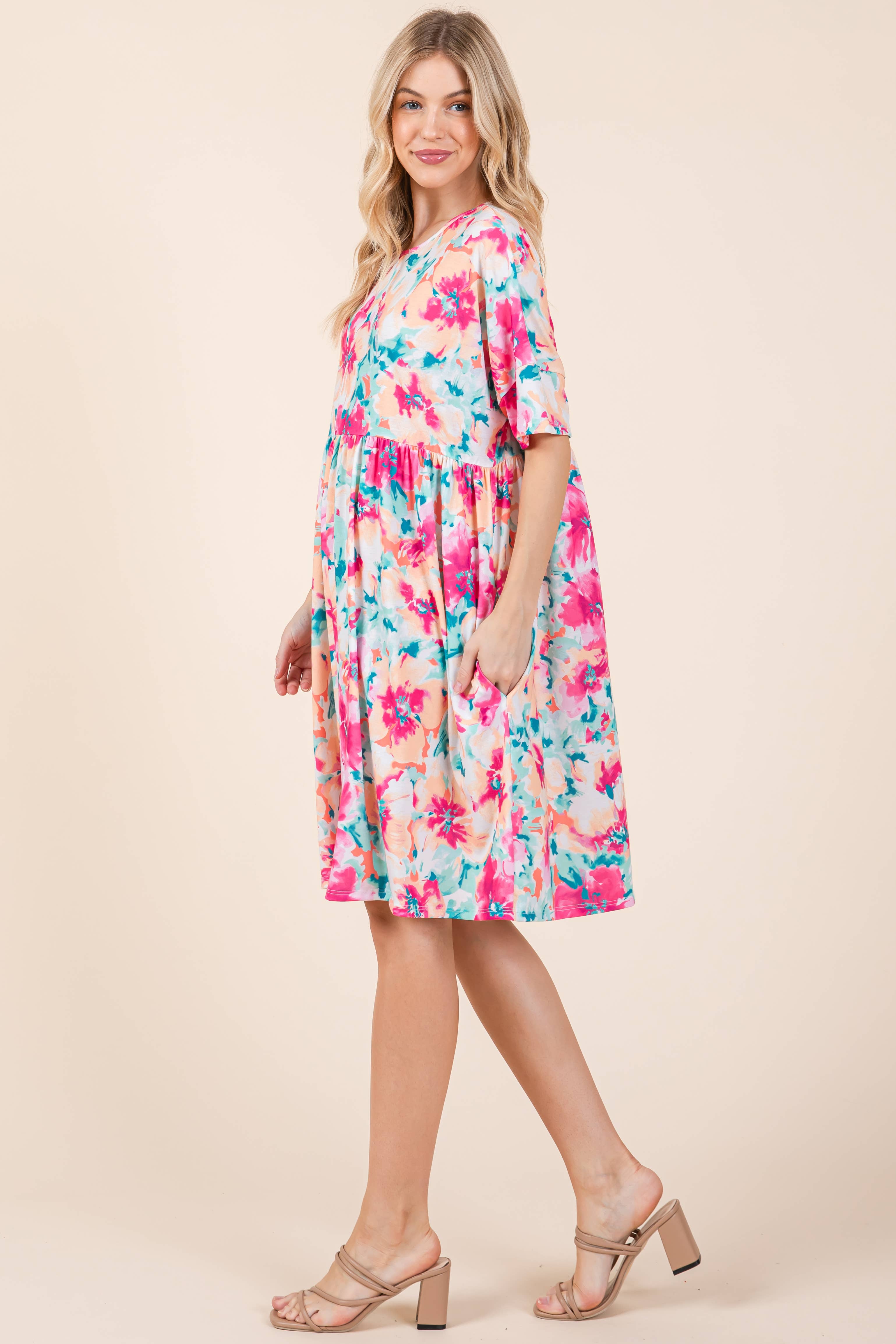 AS SHOWN DA1597 MINT-FUCHSIA SHIRRED DRESS for wholesale on Faire4