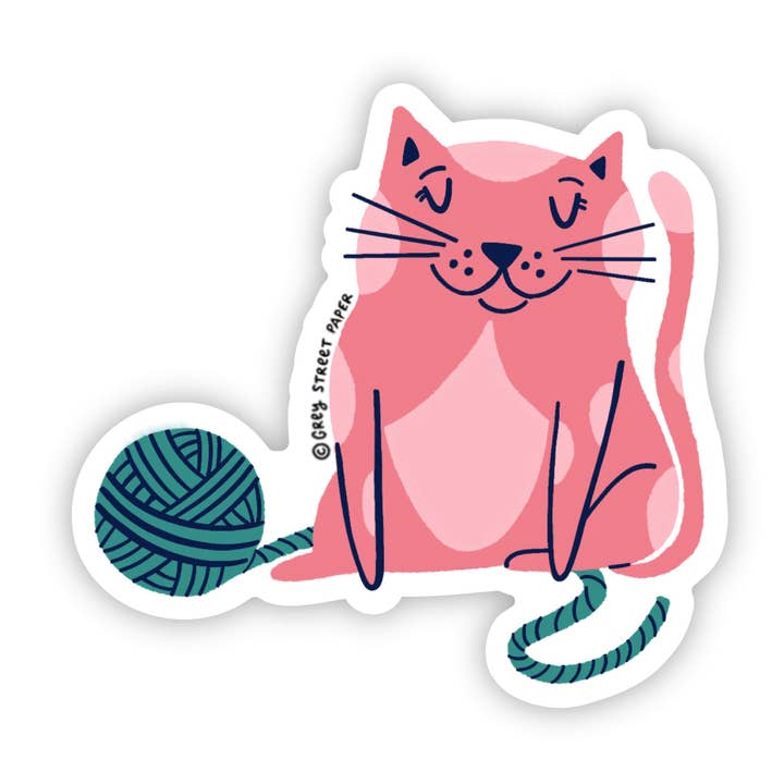 Yarn Cat Sticker for wholesale by Grey Street Paper