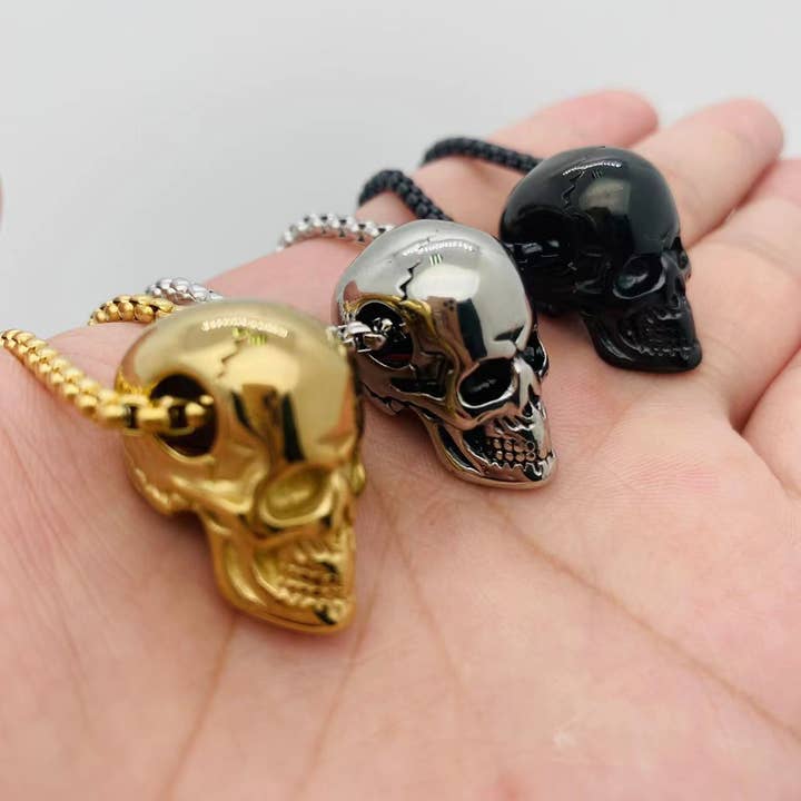 Mio Queena - Wholesale Pendant/Charm Necklace - Skull Charm Stainless Steel Men's Necklace - MJ/MNP
