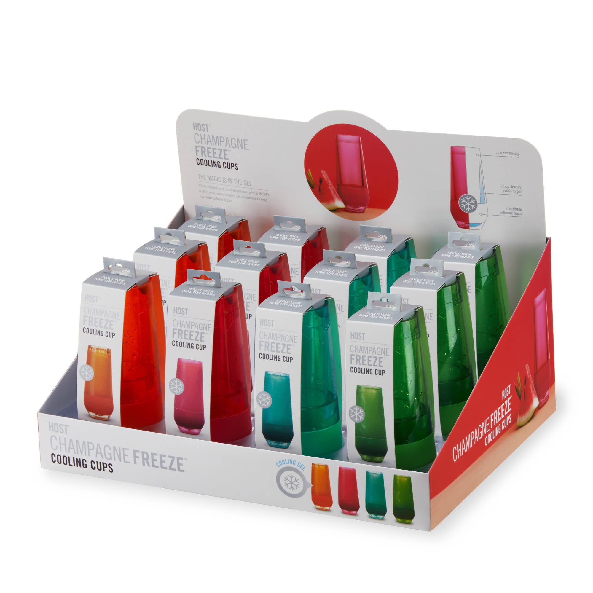 Champagne FREEZE Cooling Cup in Assorted Colors CDU of 12 for wholesale on Faire0