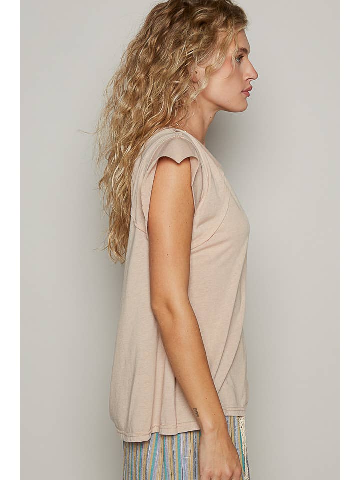 Pol Clothing - Wholesale T-Shirt - Women's - V-neck ruffle short sleeve solid basic cotton top11