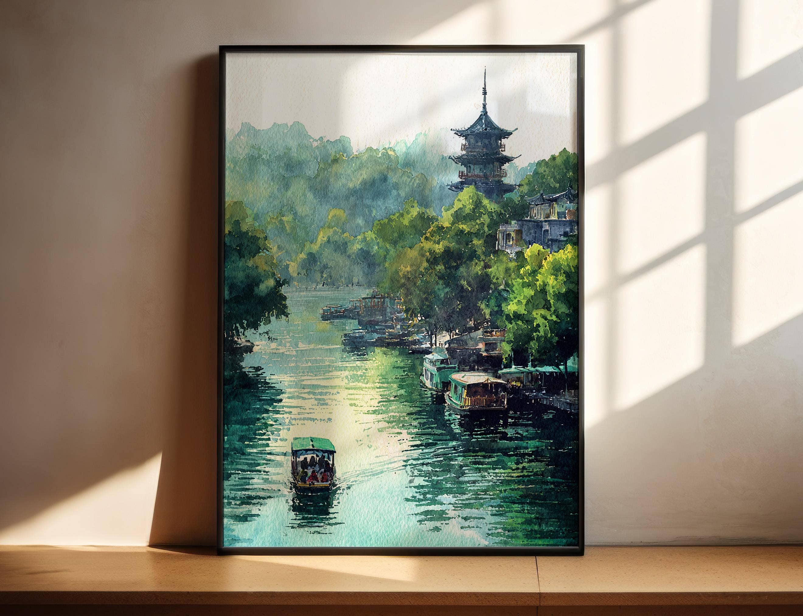Premium Travel Art - Wholesale Art Print - Hangzhou China Watercolor Art Hangzhou Travel Print Hangzhou China Artwork Hangzhou Decor China Wall Art0