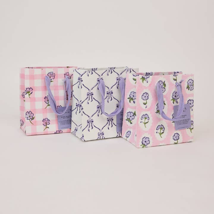 Hand Block Printed Gift Bags (Small) - Violet Meringue for wholesale by Paper Mirchi