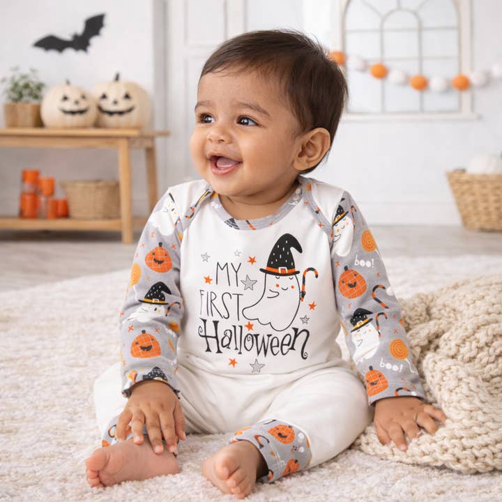 Baby's "My 1st Halloween" Bamboo Romper for wholesale by Tesa Babe