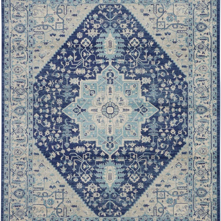 HomeRoots - Vendita all'ingrosso Tappeto - Tappeto d'area avorio e blu navy con medaglione 8' x 10' effetto invecchiato1