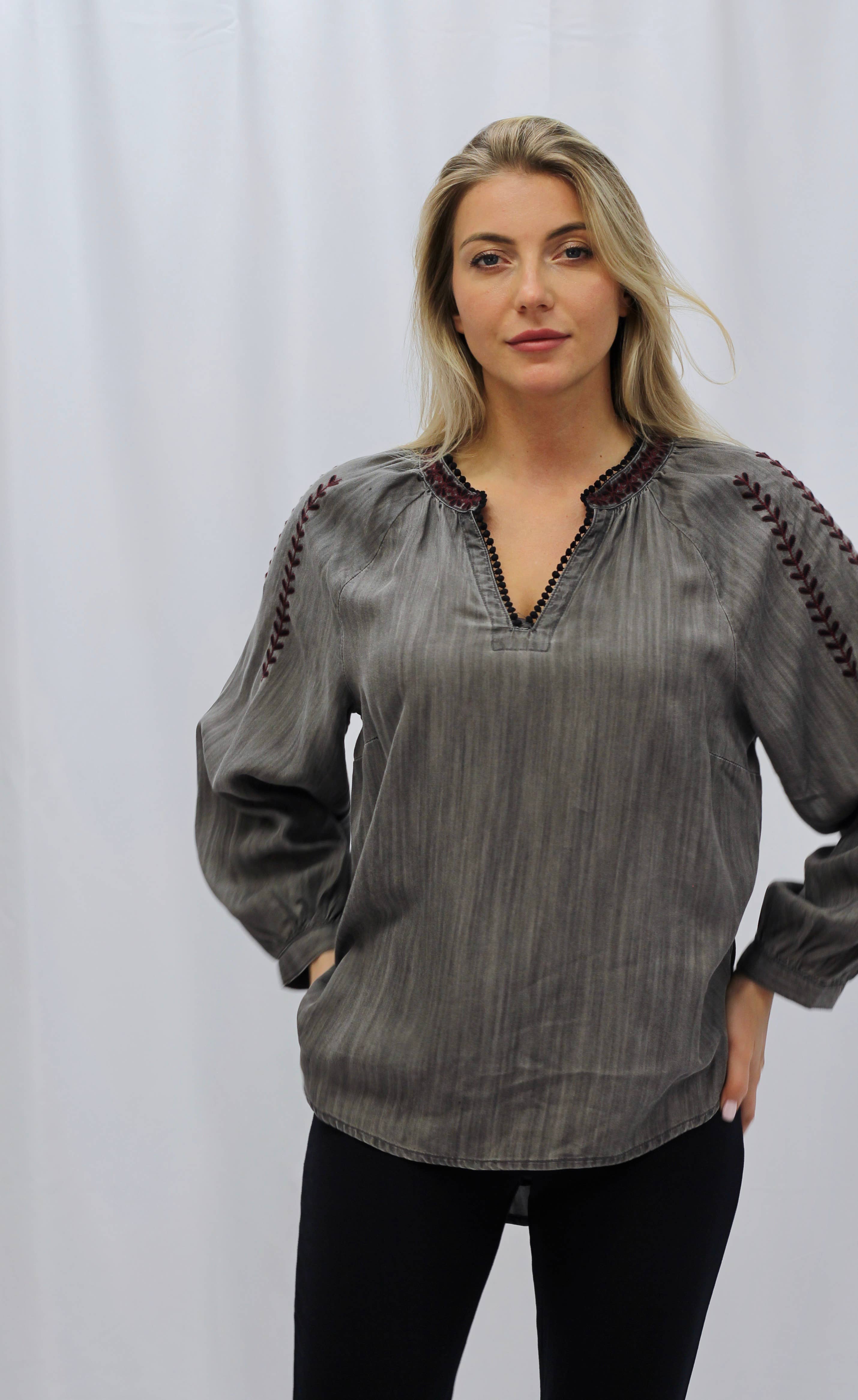Gray Artisan Stitch Top for wholesale on Faire1
