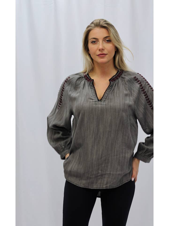 Gray Artisan Stitch Top for wholesale on Faire1