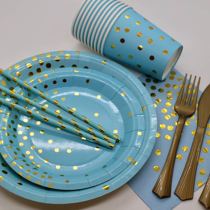 Blue & Gold Confetti Plate Set for wholesale by Your Party Box