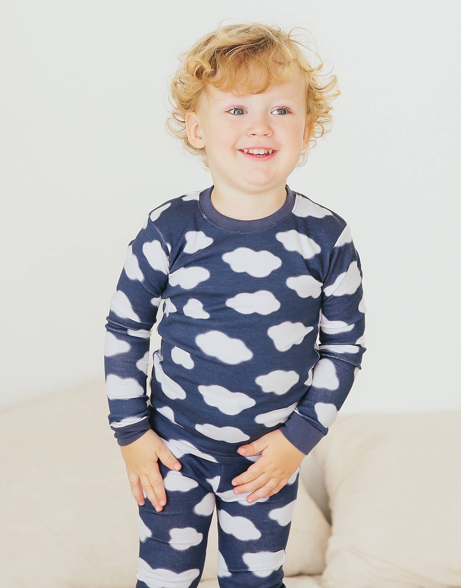 Navy Cloud Modal Long Sleeve PJs for wholesale on Faire4