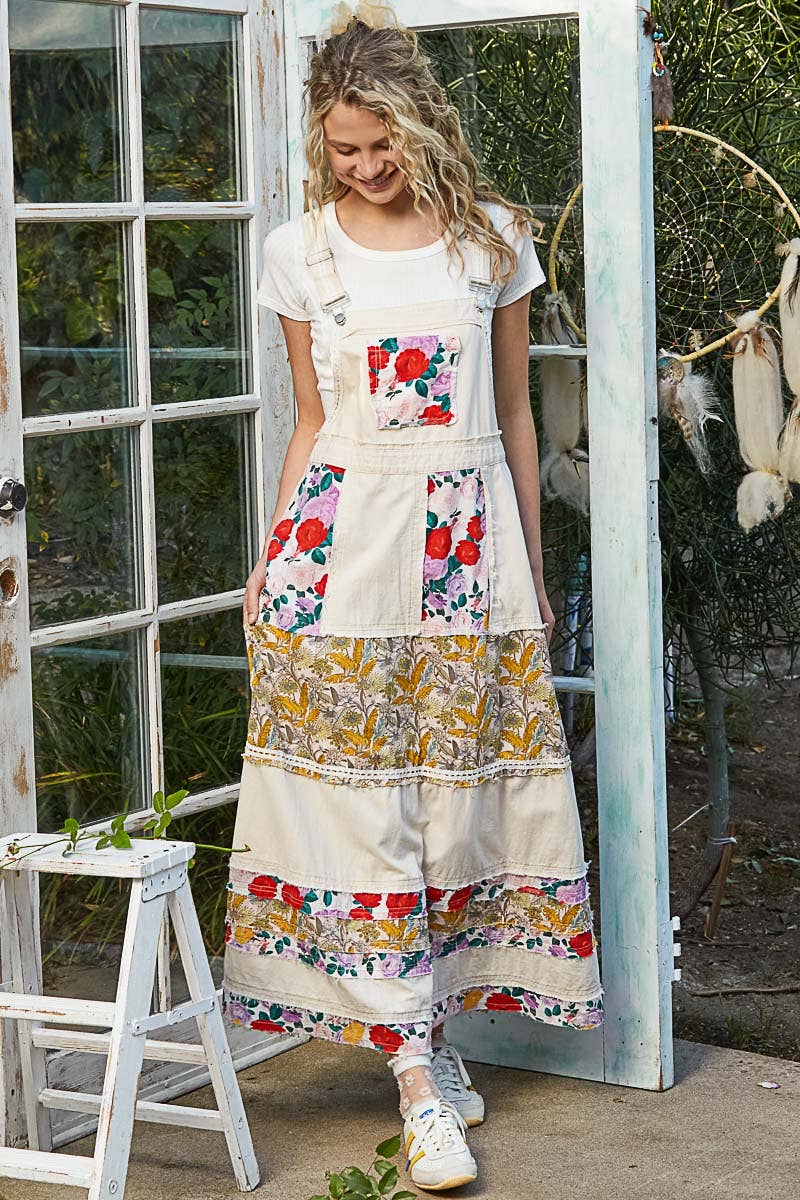 Pol Clothing - Wholesale Dress - Women's - Vintage Washed Front Pocket Floral Contrast Dress0