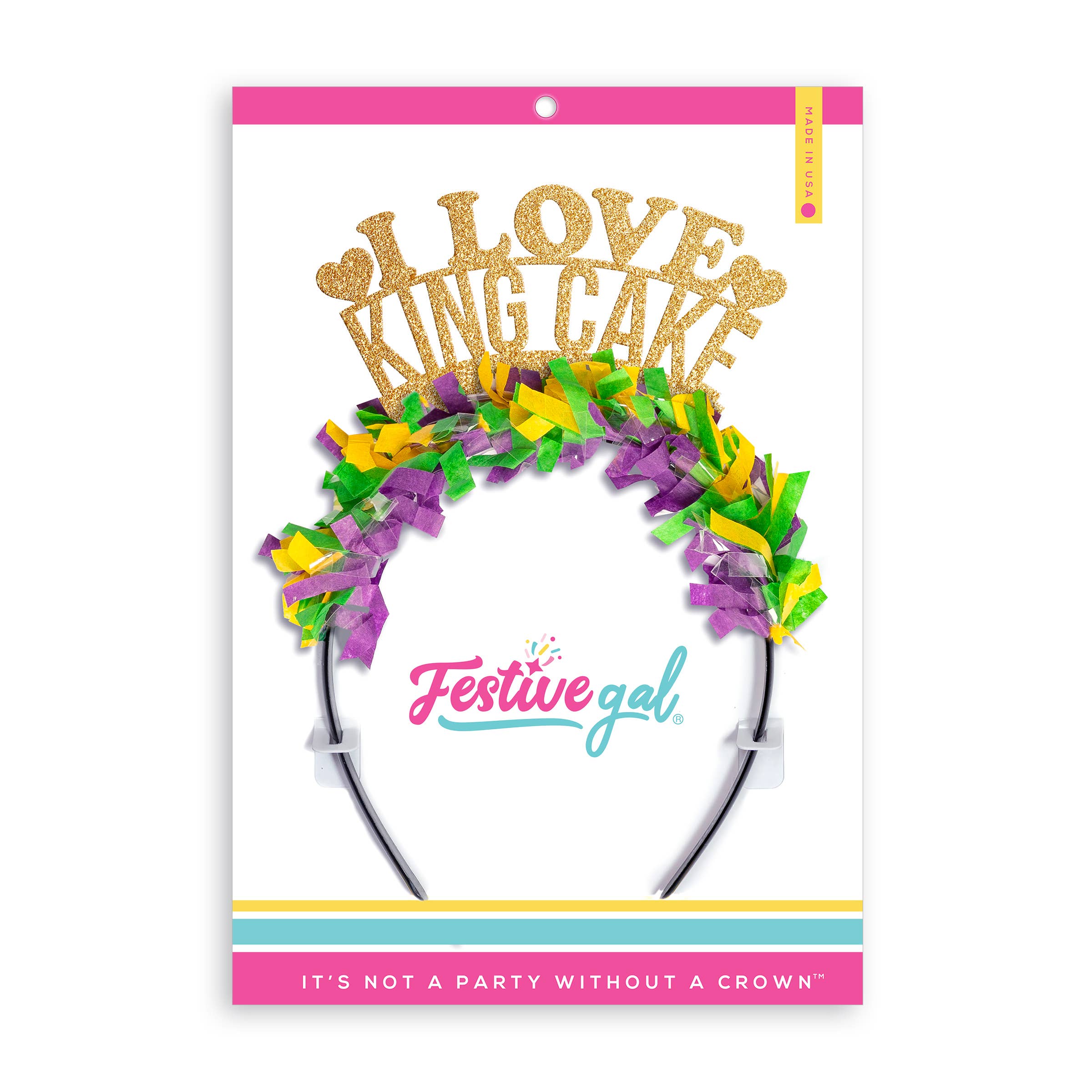 Festive Gal - Wholesale Party Hat/Crown - I Love King Cake Mardi Gras Party Crown Headband2