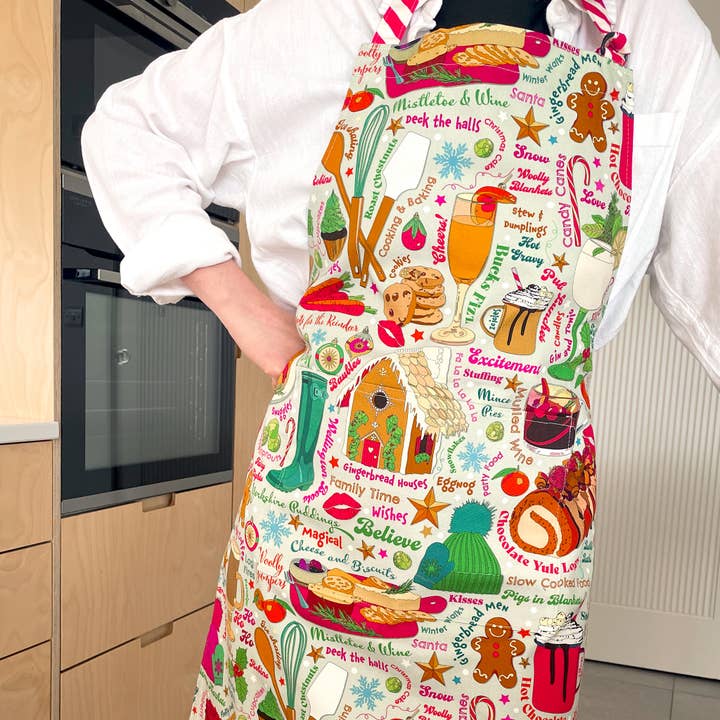 Christmas Apron - UK Made - 100% Organic Cotton - Pocket for wholesale by Bean and Bemble