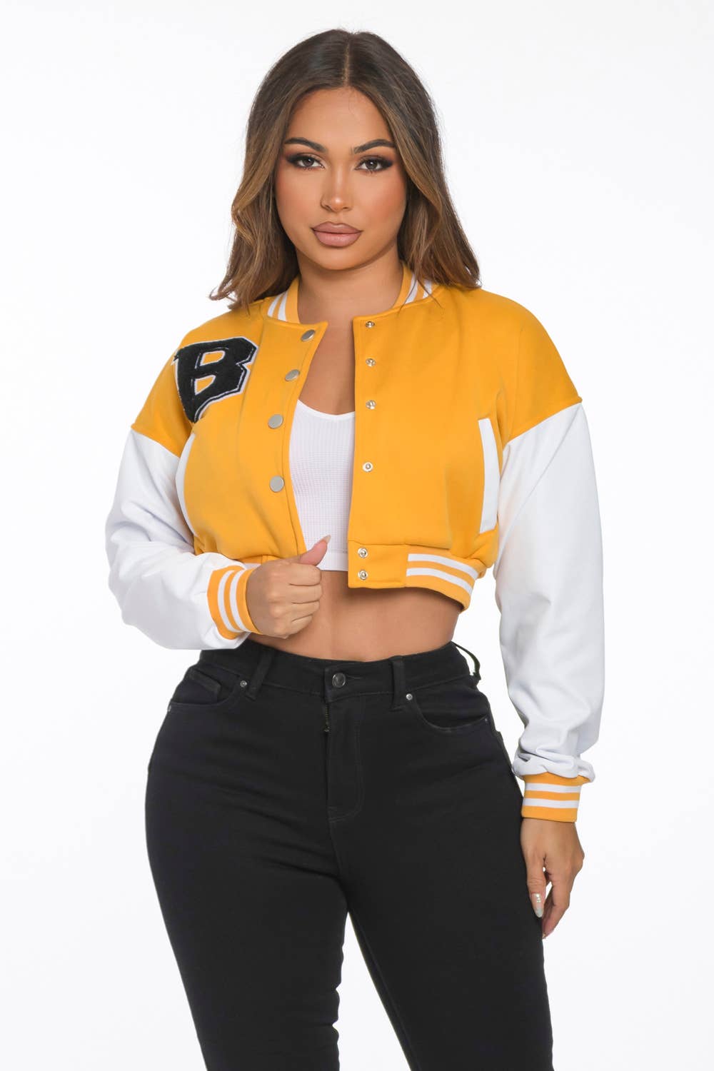 Lime All the Time - Wholesale Varsity/Baseball Jacket - Women's - B Logo Cropped Varsity Jacket20