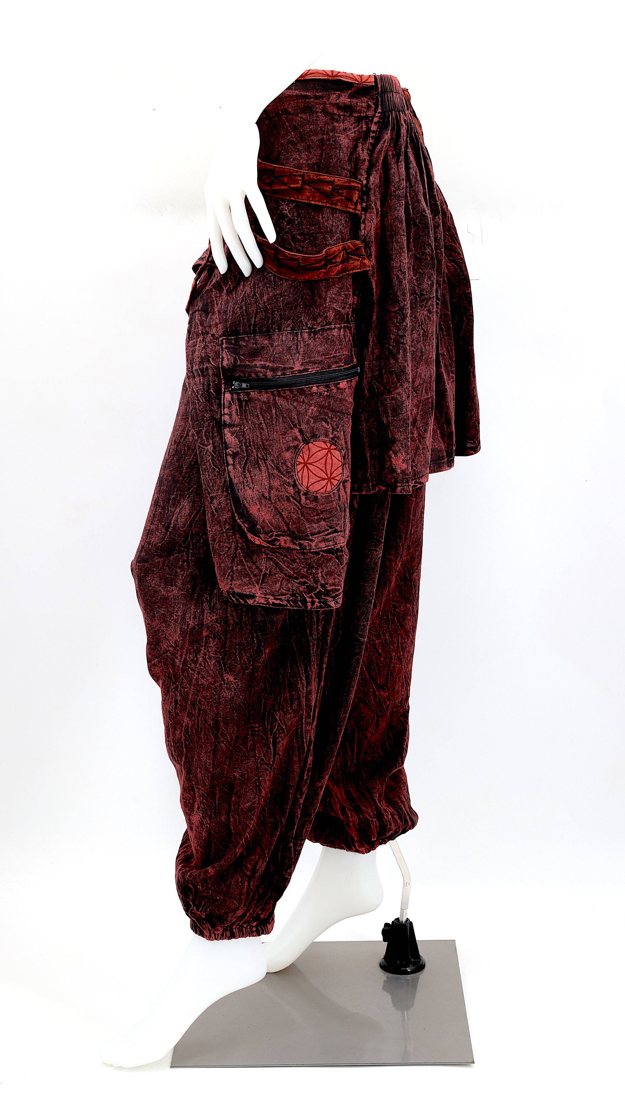 Himalaya Handmade – wholesale Byxor - Dam – Handgjorda bohemiska hippie haremsbyxor i bomull med blekt färgmönster Flower of Life12