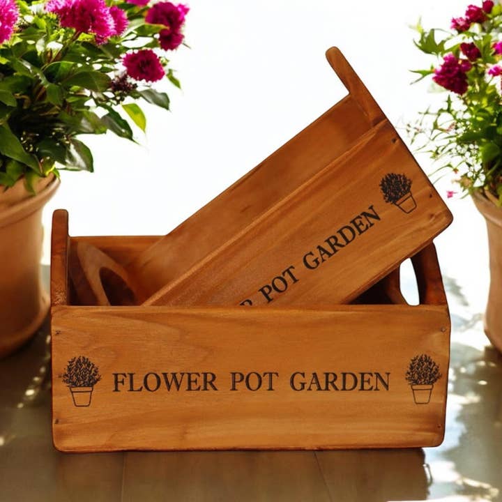 Minster Stylish Living Ltd - Venta al por mayor Jardinera - Juego de 2 maceteros de madera para flores0
