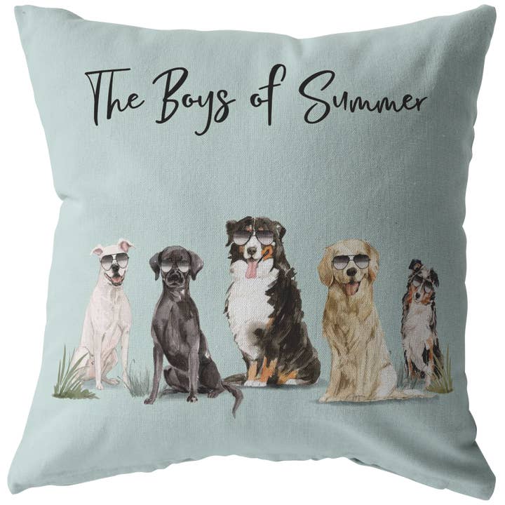Summer Dog Pillow | Dogs with Sunglasses | Pet Throw Pillow | Gift for Pet Lovers | Pet Loss Gift for wholesale by The Creative Pioneer