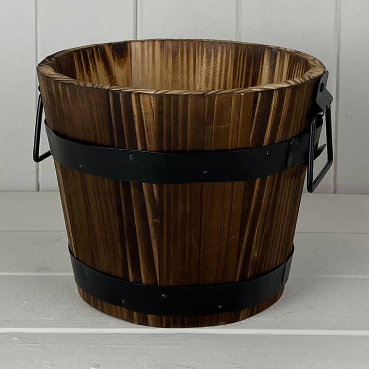 Wooden Barrel With 2 Metal Bands And Handles for wholesale by Satchville