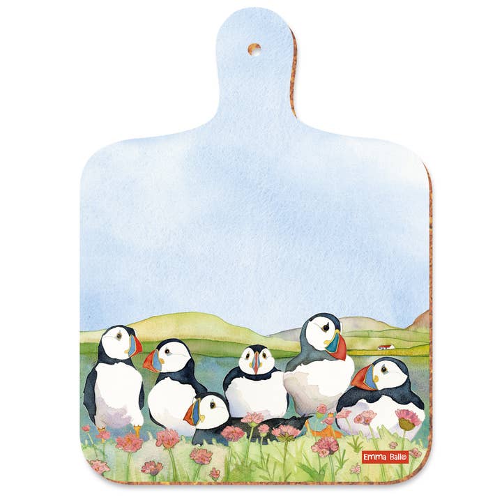 Sea Thrift Puffins Mini Chopping Board for wholesale by Emma Ball Ltd