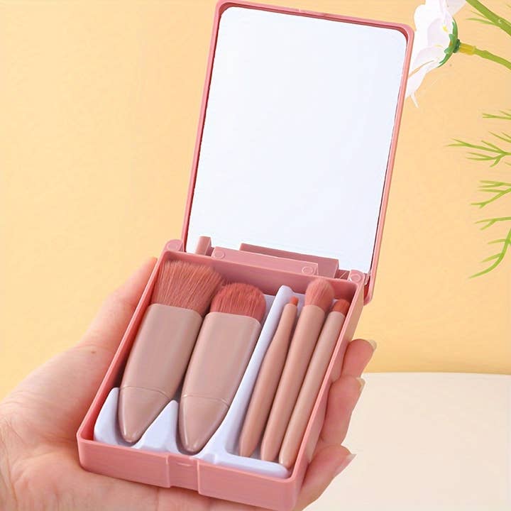 Shop Celino - Vendita all'ingrosso Set di pennelli da trucco - Set da viaggio con 5 pennelli trucco mini e custodia con specchio
