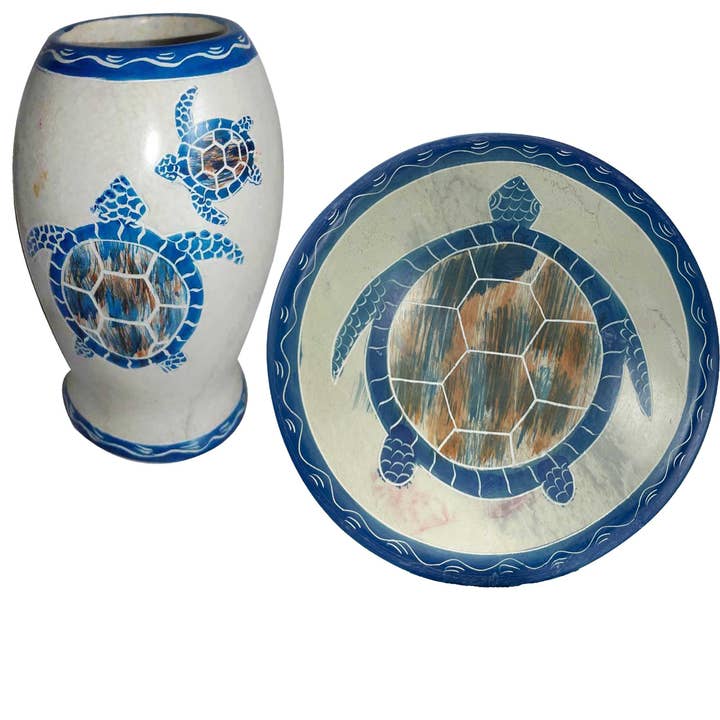 Sköldpaddsdesign Skål och Vas Set - Miljövänlig Sten 6 Tum för wholesale av Stoneage Arts Inc