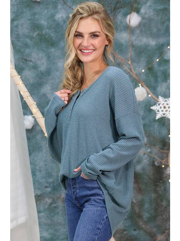 NINEXIS - Wholesale Knit Top - Women's - CWTTL450_BUTTON PLACKET LONG SLEEVE WAFFLE TOP11