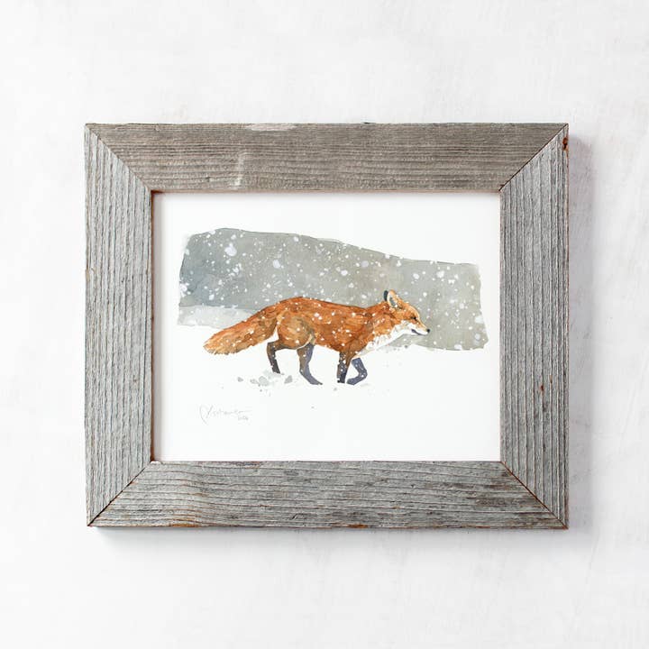 Red Fox in Snow acquerello, stampa artistica per la vendita all'ingrosso da parte di Studio Tuesday