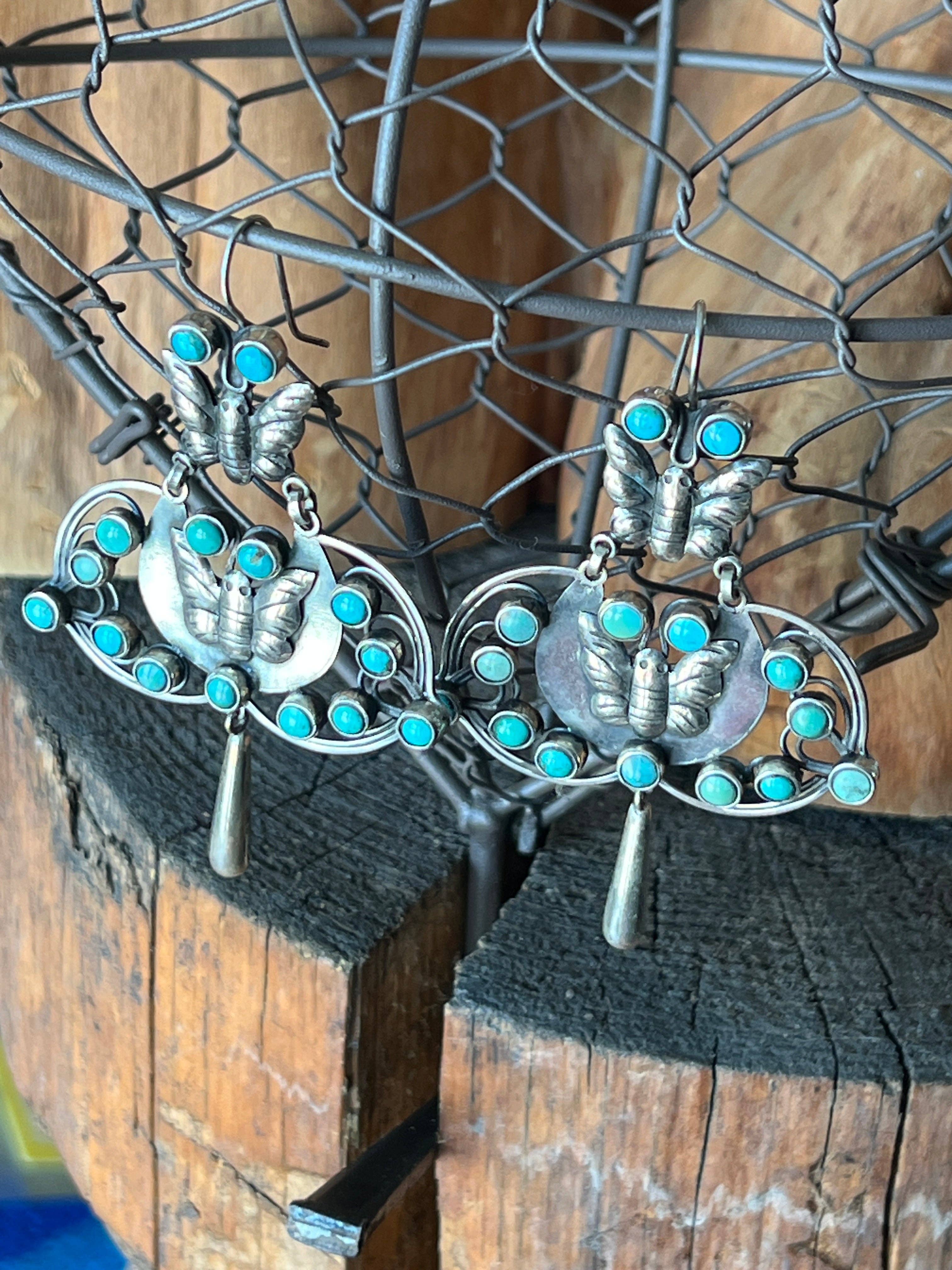 Nizhonitradersllc - Wholesale Dangle Earrings - Federico Jimenez Sterling Silver and Turquoise Butterfly Dangle Earrings1