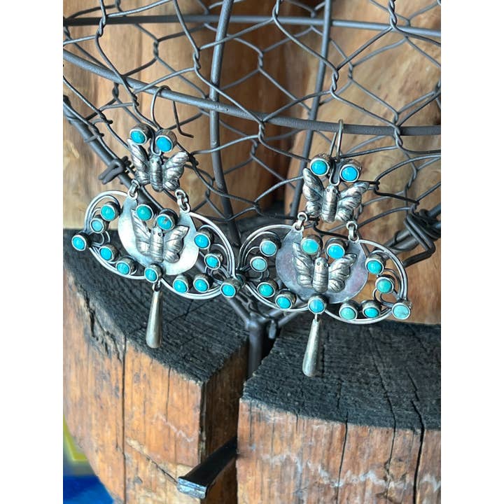 Nizhonitradersllc - Wholesale Dangle Earrings - Federico Jimenez Sterling Silver and Turquoise Butterfly Dangle Earrings1