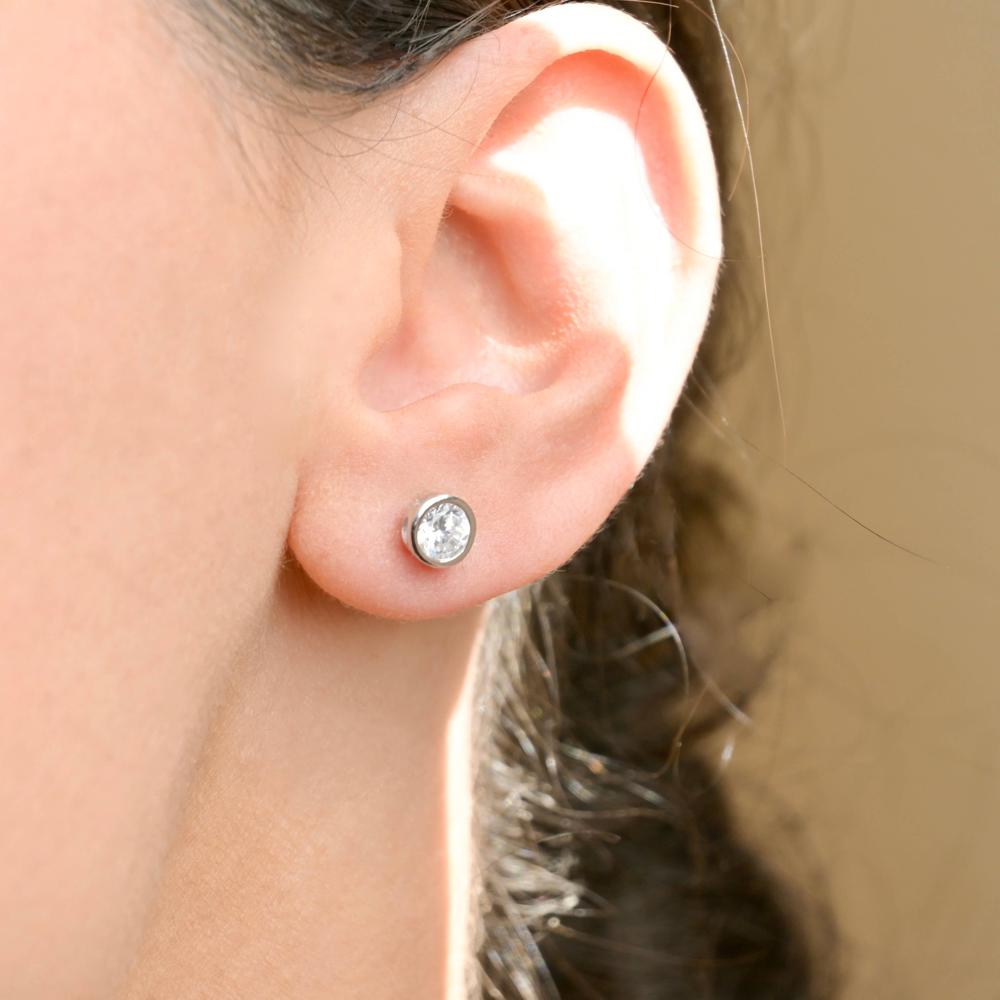 Blueyejewelry - Wholesale Stud/Post Earrings - Silver Bezel Studs - Small Diamond Studs - Round CZ Studs6