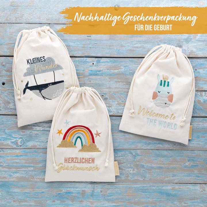 Borsa in lino - balena biologica - confezione da 3 per la vendita all'ingrosso da parte di Papierdrachen