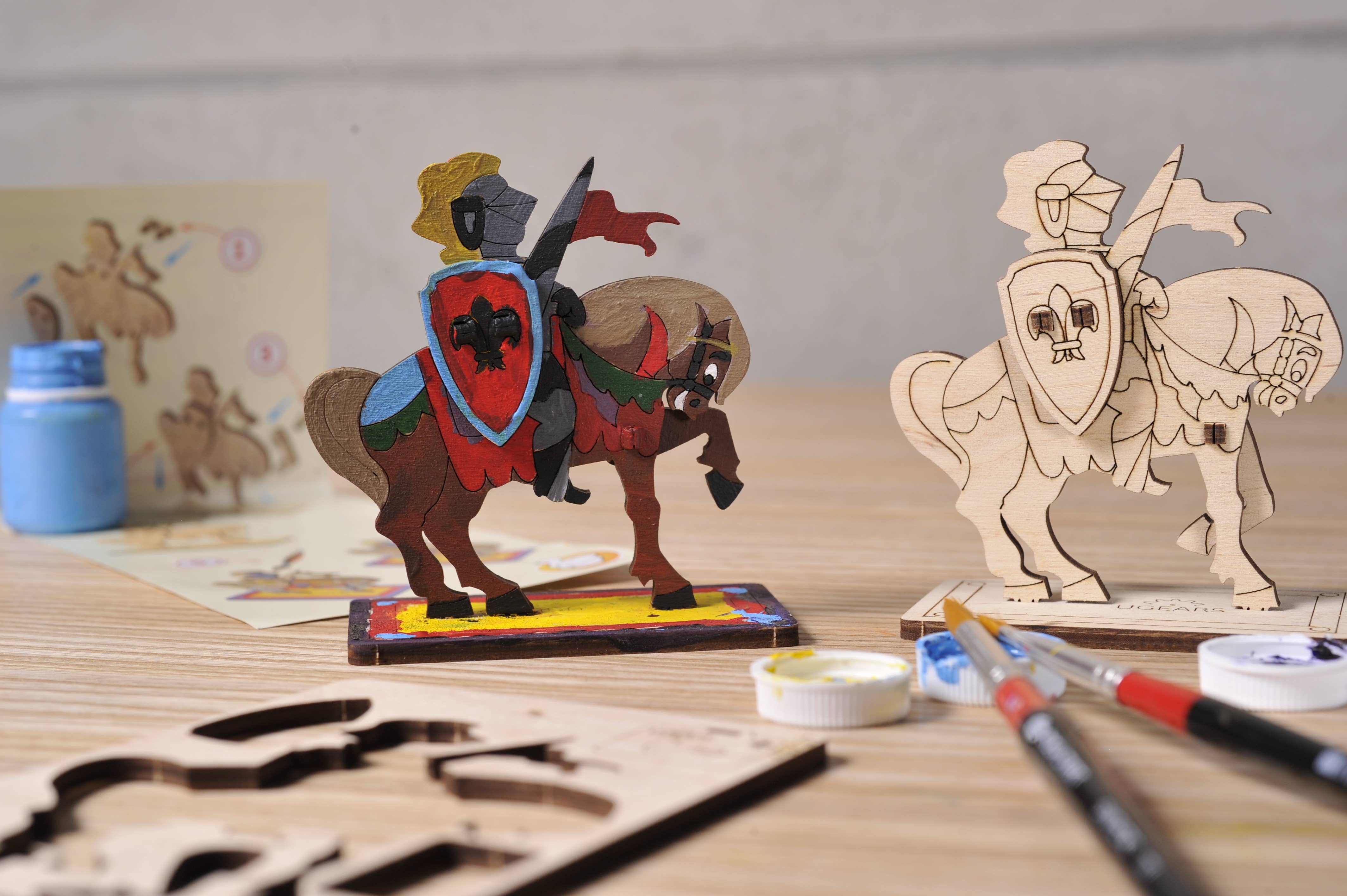 Ukidz LLC - Wholesale DIY Craft Kit - Kids - UGears 4Kids Knight (Wooden 3D Puzzle -Coloring)4