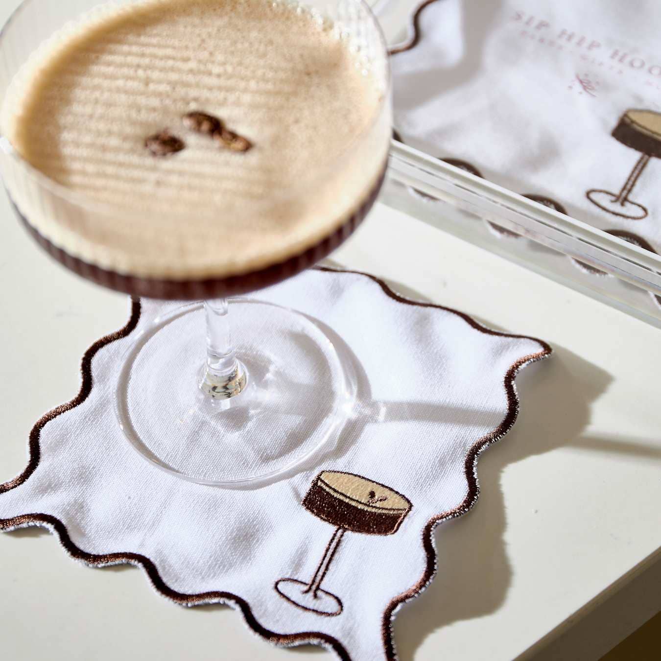 Sip Hip Hooray - Wholesale Dinner & Cloth Napkin - Embroidered Cocktail Napkins with Reusable Acrylic Box 6