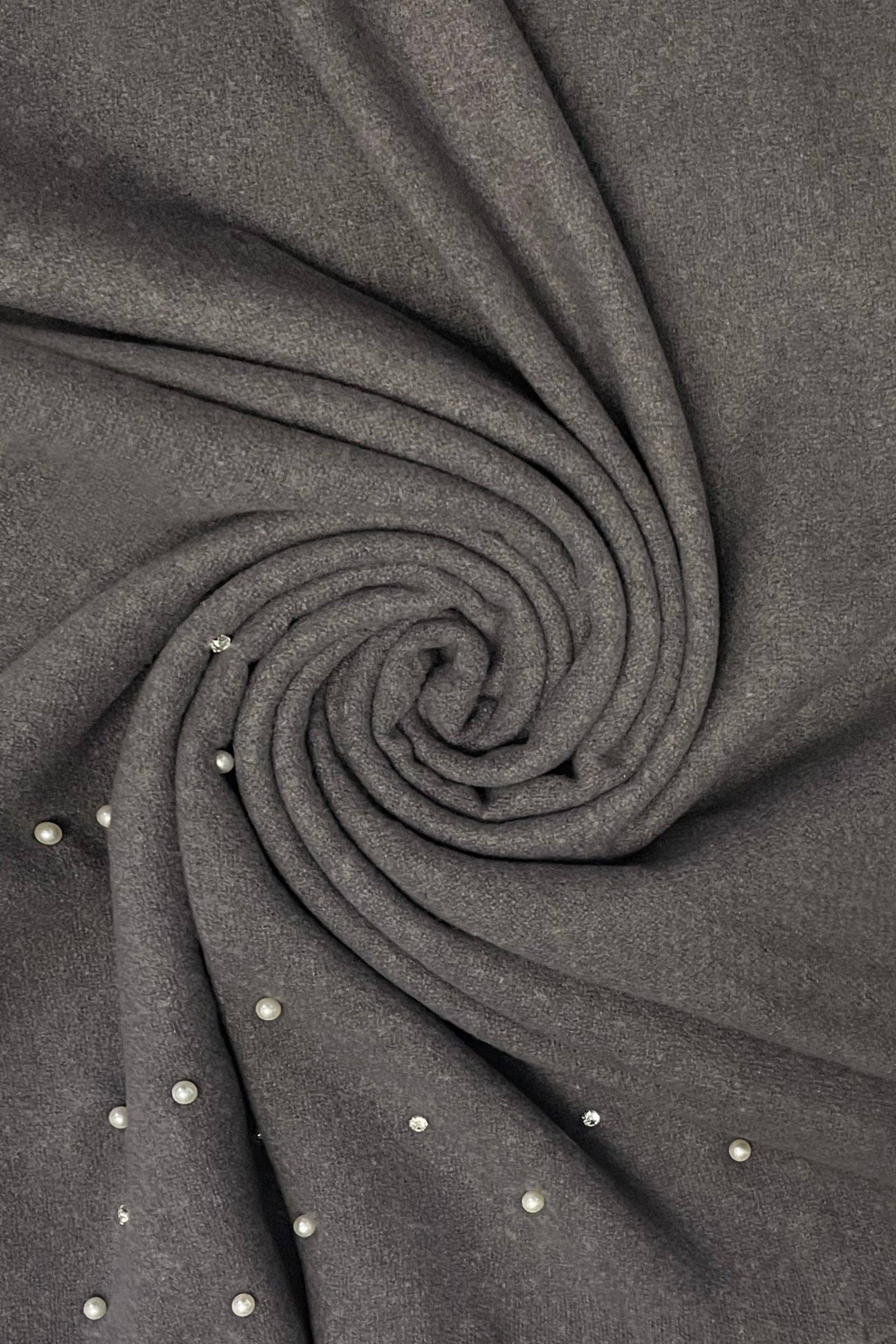 Fashion Scarf World - Wholesale Scarf - Women's - Pearl and Diamante Plain Wool Frayed Scarf6