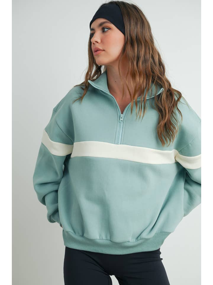 BUTTERMELON - Wholesale Sweatshirt - Women's - Two-Toned Half Zip Collar Sweatshirt - BMT753563