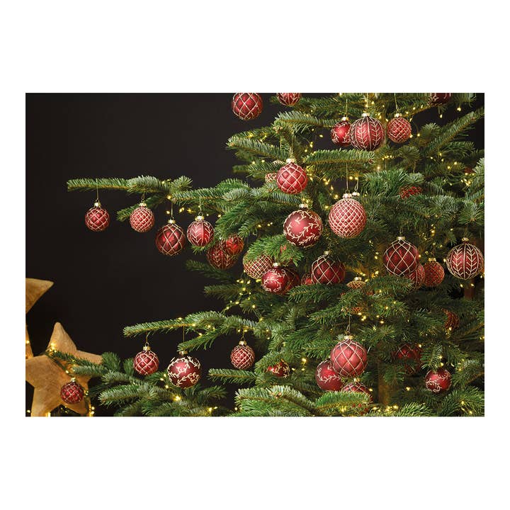 Wurm - Wholesale Christmas Decoration - Christmas Bauble Glitter made of Glass, set of 4, Red/Gold Ø8cm1