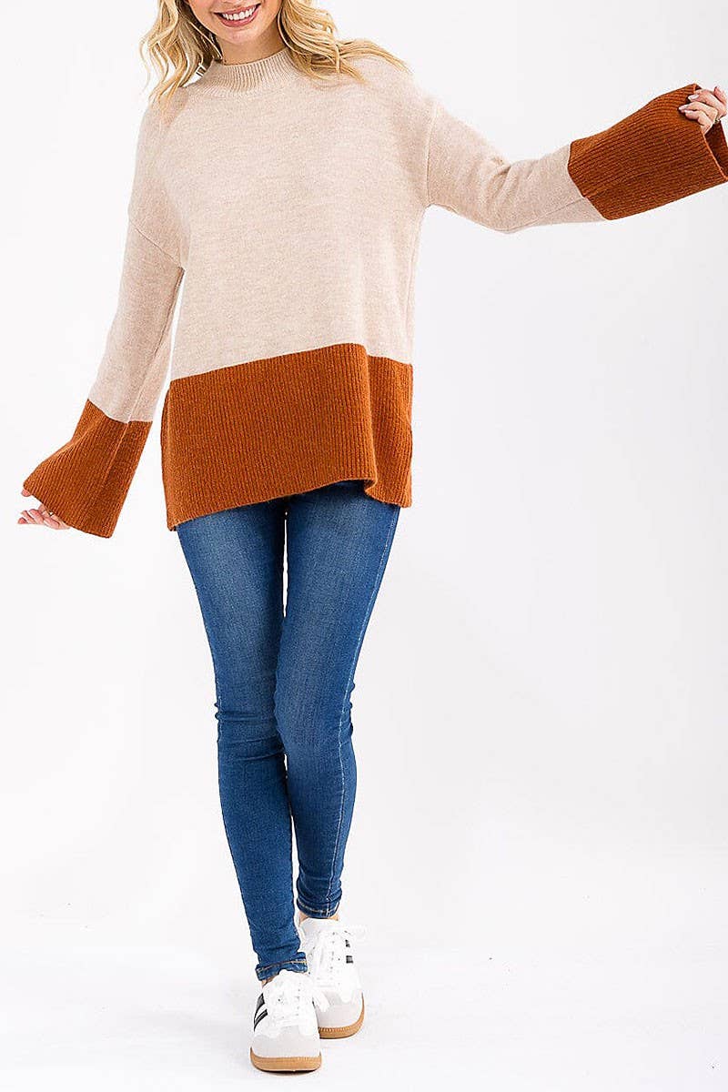 ROUSSEAU - Wholesale Knit Sweater - Women's - LONG SLEEVE COLORBLOCK PULLOVER SWEATER3